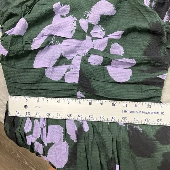 Tanya Taylor Angele Dress Womens S Green Floral Silk Flutter Sleeve Mini Spring - Picture 7 of 11